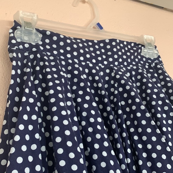 80's Pleated Round Skirt Navy White Polka Dots XS Circle Skirt A line - Picture 2 of 7